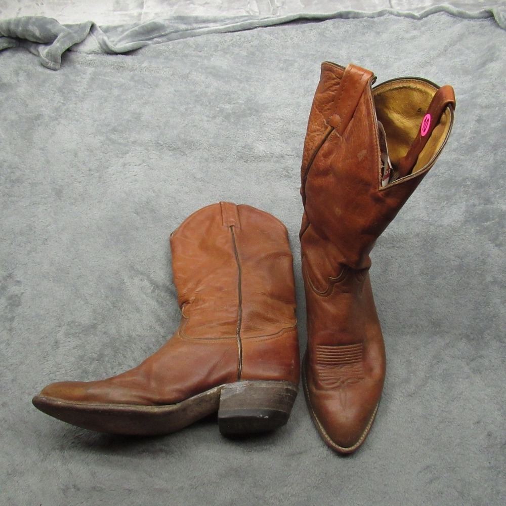 Tony Lama Men Boots 10D Brown Leather Pull-On Western Cowboy Rodeo USA Made